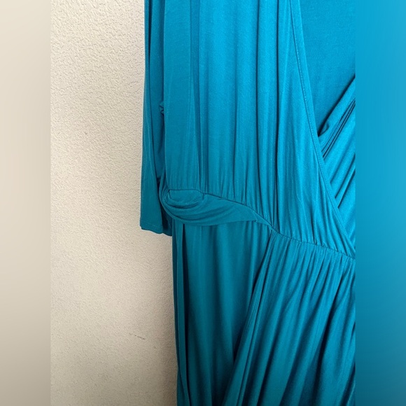 Lane Bryant Teal Blue Asymmetrical Hem Surplice Faux Wrap Midi Dress 22/24 - Picture 4 of 11